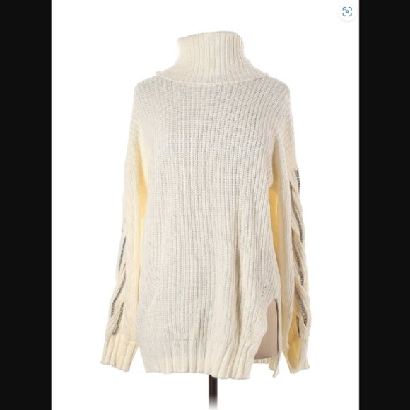 INC International Concepts Creme turtleneck Rhinestone sleeves sz L NWT - Picture 1 of 6